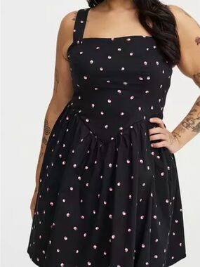 Basque Waist Mini Dress with mini strawberries